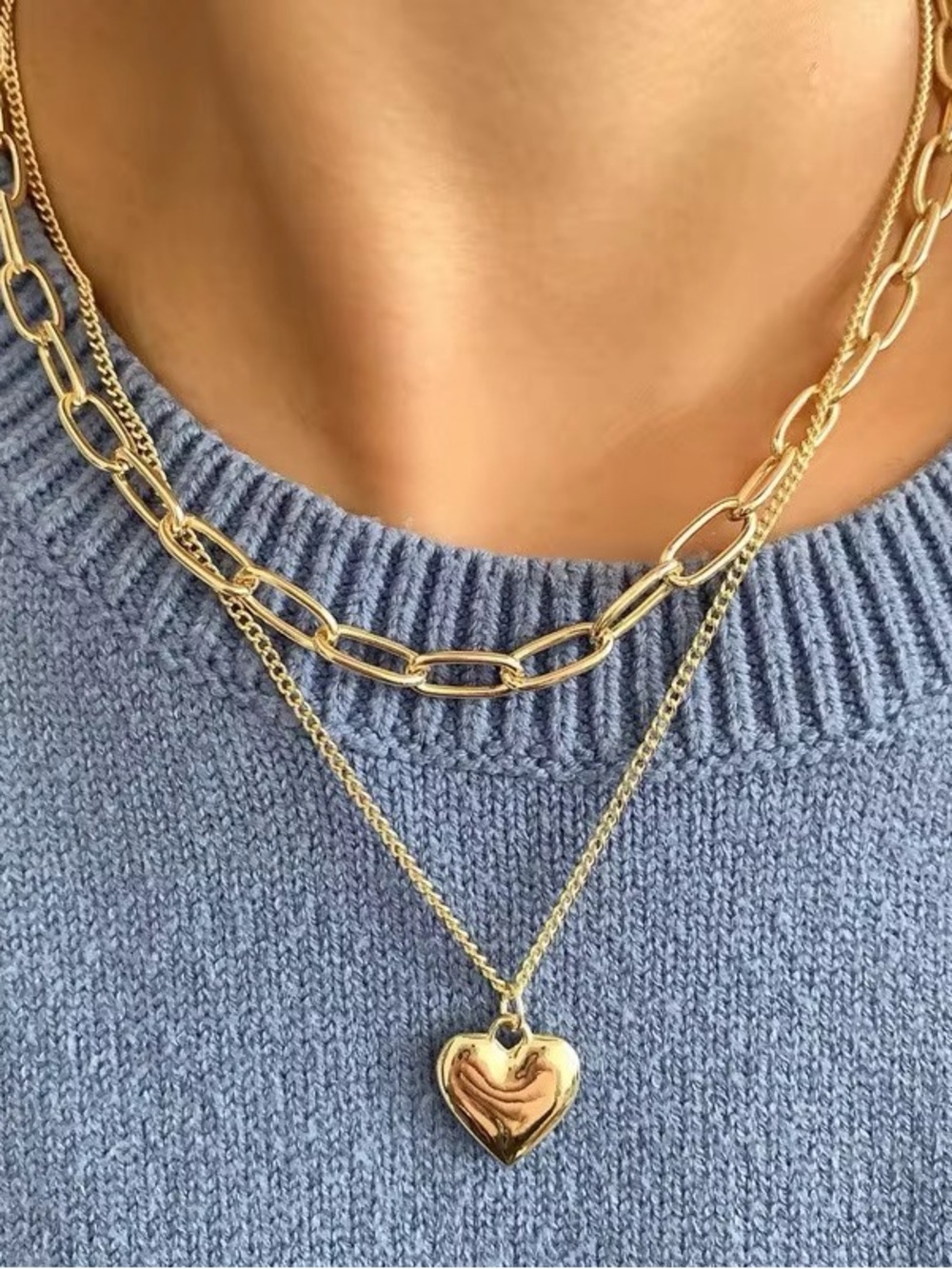 Gold Heart Pendant Layered Necklace - Women's Jewelry